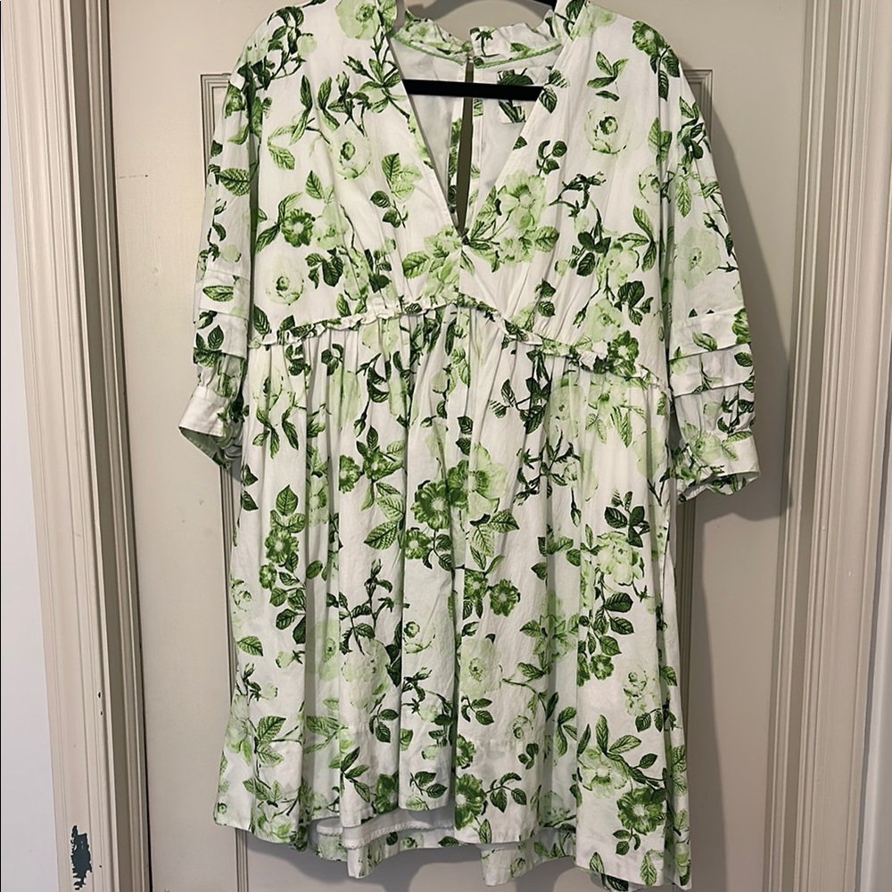 Maeve Cream and Green Tie Front Mini Dress